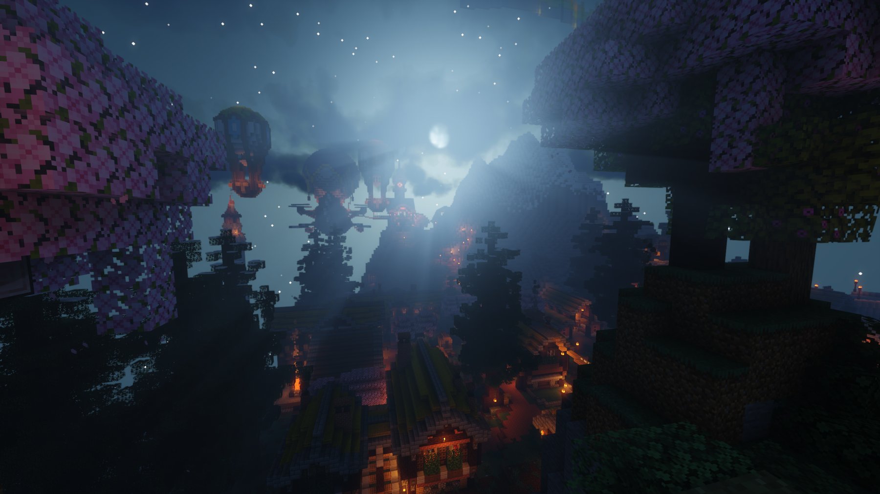 The spawn town seen from the top of the springs